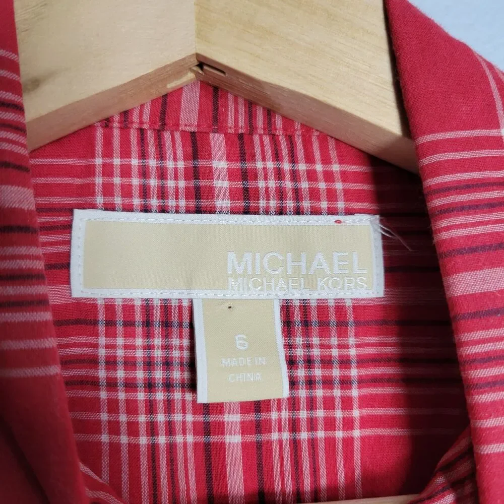 MICHAEL KORS Womens S6 Sleeveless Plaid Button Down Shirt Red Western Americana